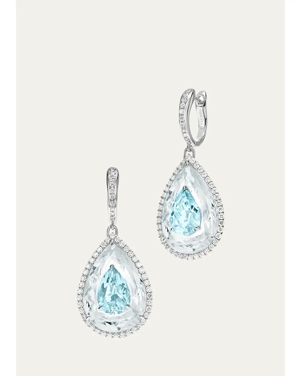 Boghossian 18K White Gold Diamond, Aquamarine, and Rock Crystal Inlay Shine Earrings | Image 1 Boghossian 18K White Gold Diamond, Aquamarine, and Rock Crystal Inlay Shine Earrings | Image 1