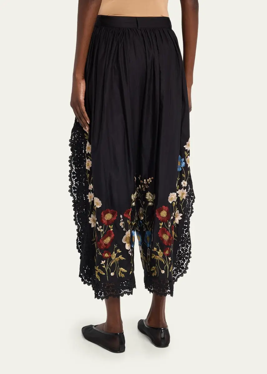 Sea Floral Embroidered Cotton & Lace Wide-Leg Culotte Pants | Thumbnail 3 Sea Floral Embroidered Cotton & Lace Wide-Leg Culotte Pants | Thumbnail 3
