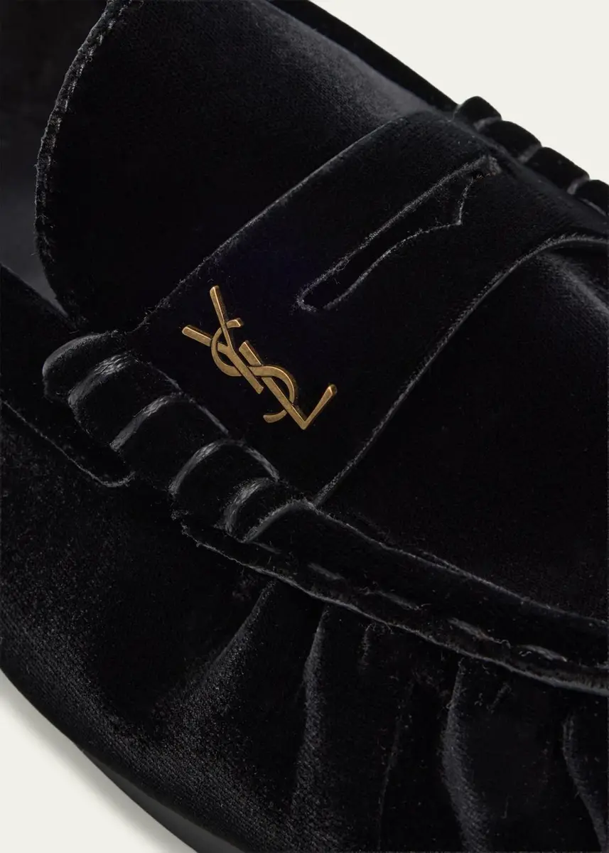 Saint Laurent Men's LE Cassandre YSL Moc-Toe Loafers in Velvet | Thumbnail 3 Saint Laurent Men's LE Cassandre YSL Moc-Toe Loafers in Velvet | Thumbnail 3