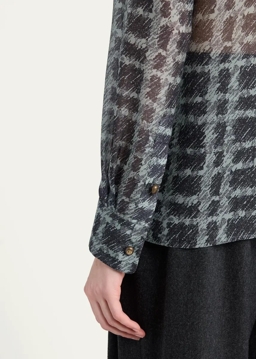 Giorgio Armani Sheer Silk Plaid Button-Front Shirt | Thumbnail 5
