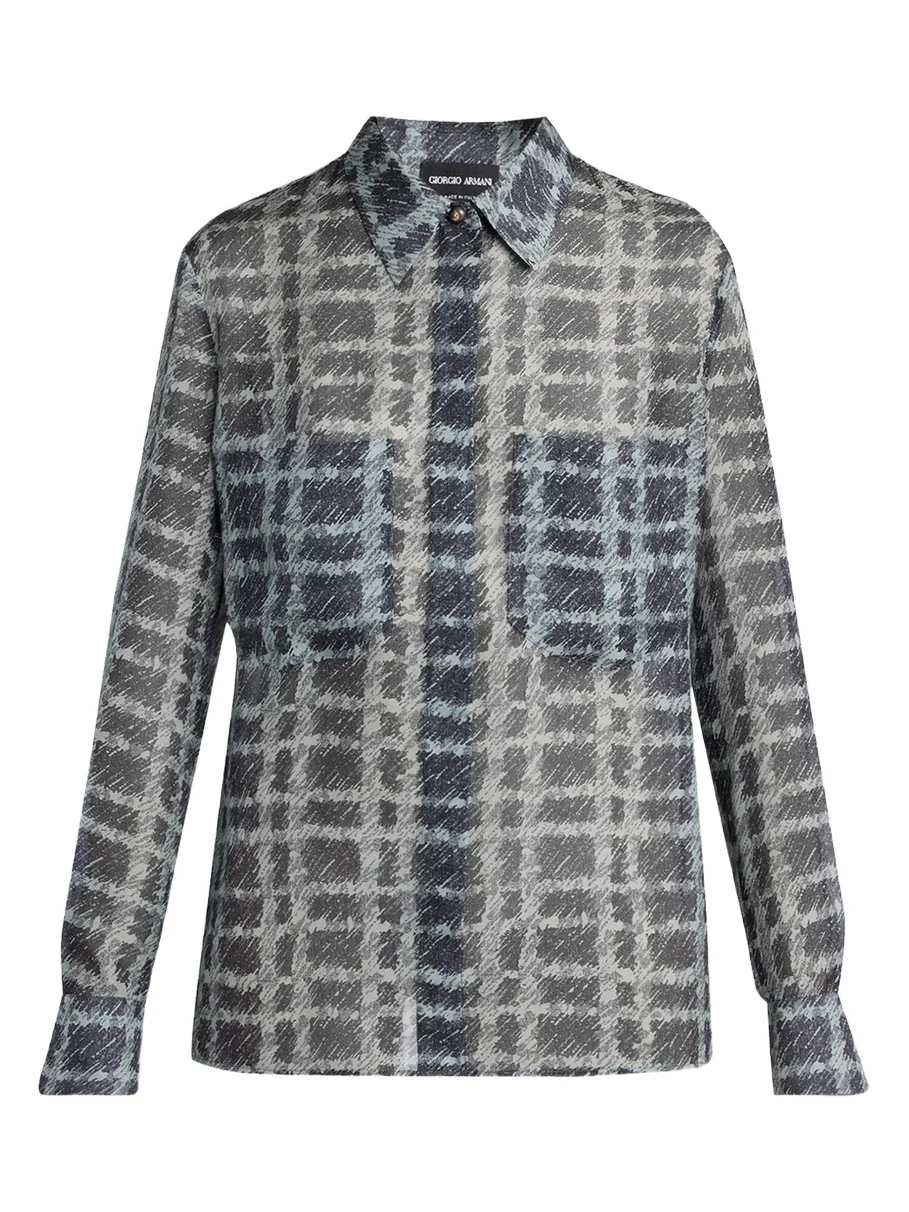 Giorgio Armani Sheer Silk Plaid Button-Front Shirt