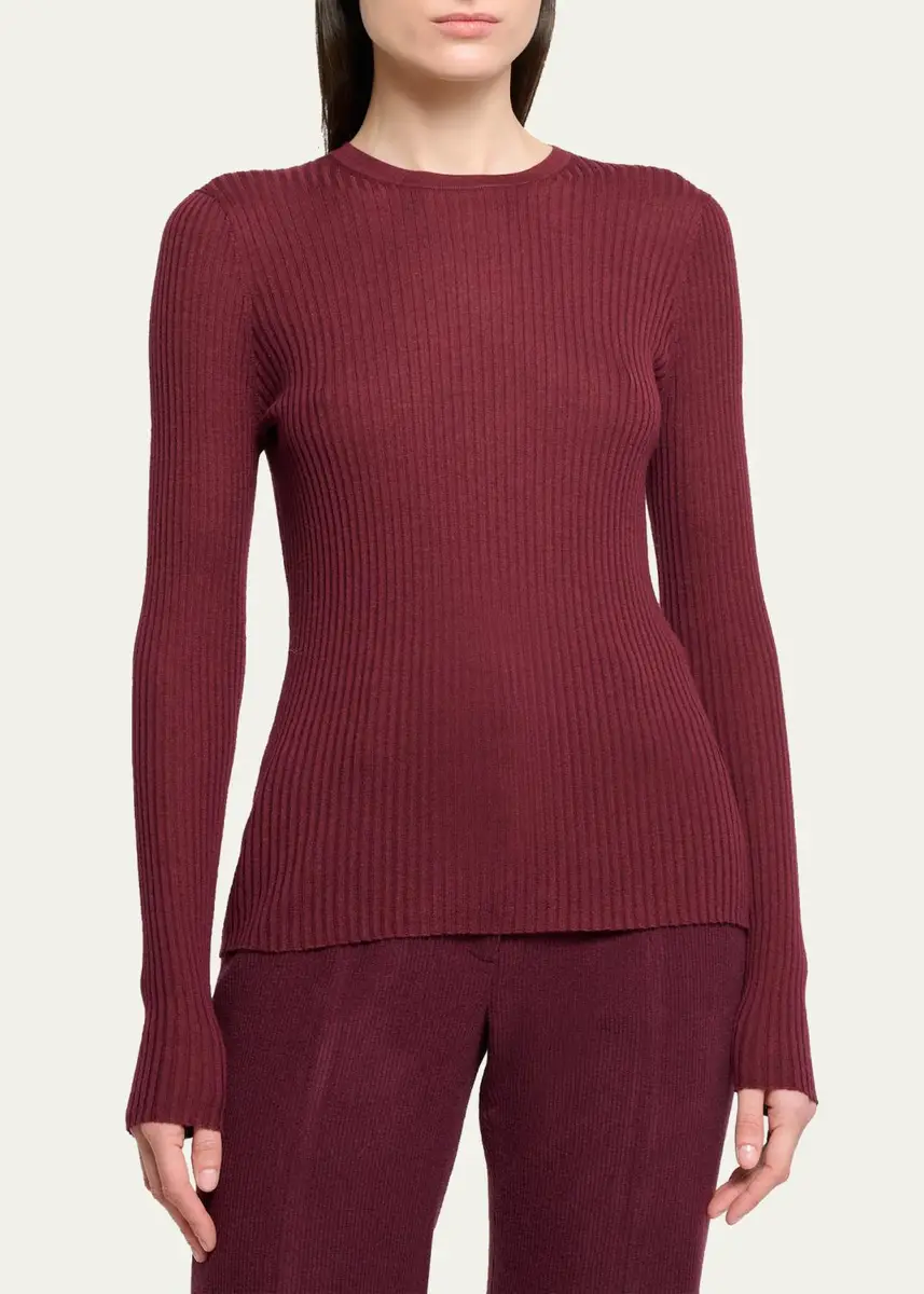 Gabriela Hearst Browning Cashmere-Silk Rib Crewneck Sweater | Thumbnail 4