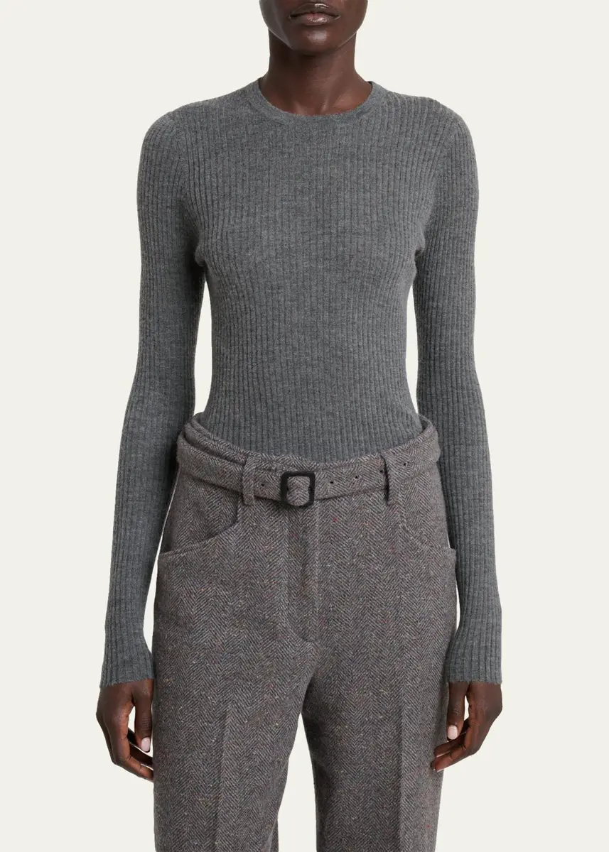 Gabriela Hearst Browning Cashmere-Silk Rib Crewneck Sweater | Thumbnail 9