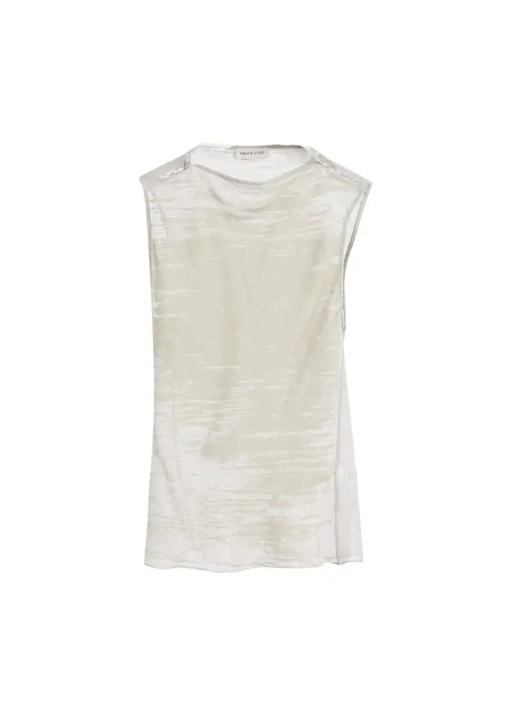 Grace Ling Boat-Neck Glitch Velvet Burnout Sleeveless Top | Image 1 Grace Ling Boat-Neck Glitch Velvet Burnout Sleeveless Top | Image 1