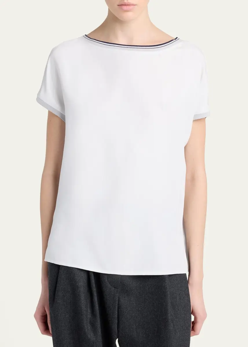 Giorgio Armani Stretch Silk Short-Sleeve Top | Thumbnail 4 Giorgio Armani Stretch Silk Short-Sleeve Top | Thumbnail 4