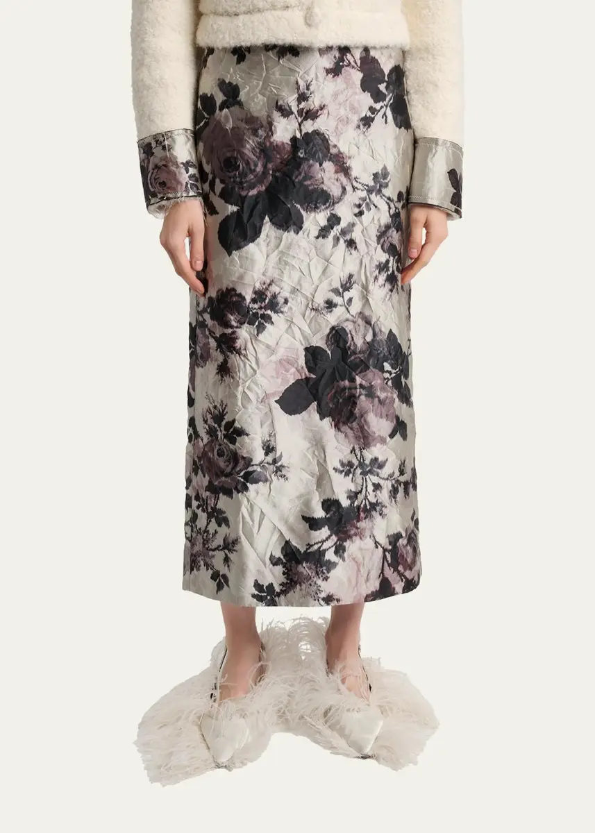 Erdem Floral Metallic Crinkled Midi Skirt | Thumbnail 4 Erdem Floral Metallic Crinkled Midi Skirt | Thumbnail 4