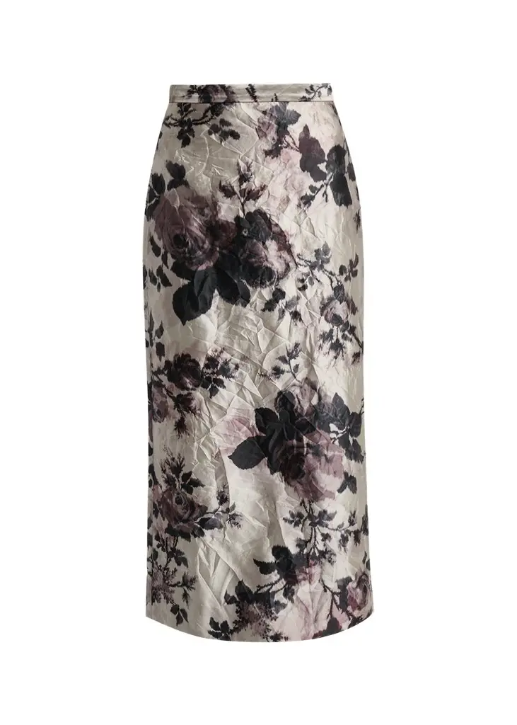 Erdem Floral Metallic Crinkled Midi Skirt | Image 1 Erdem Floral Metallic Crinkled Midi Skirt | Image 1
