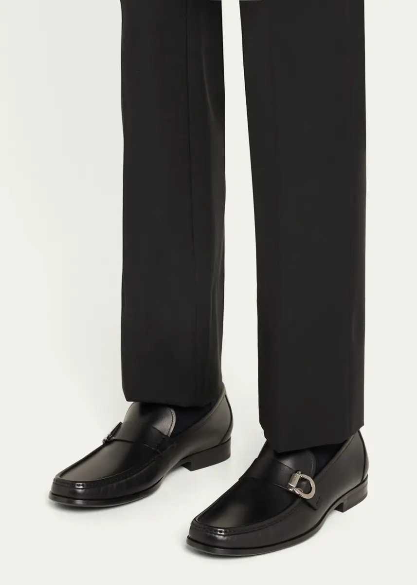 Ferragamo Men's Caspian Gancio Leather Loafers | Thumbnail 2