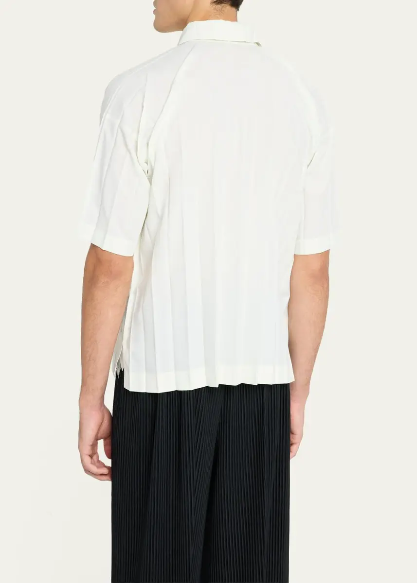 Homme Plissé Issey Miyake Men's Edge Pleated Short-Sleeve Shirt | Thumbnail 3 Homme Plissé Issey Miyake Men's Edge Pleated Short-Sleeve Shirt | Thumbnail 3
