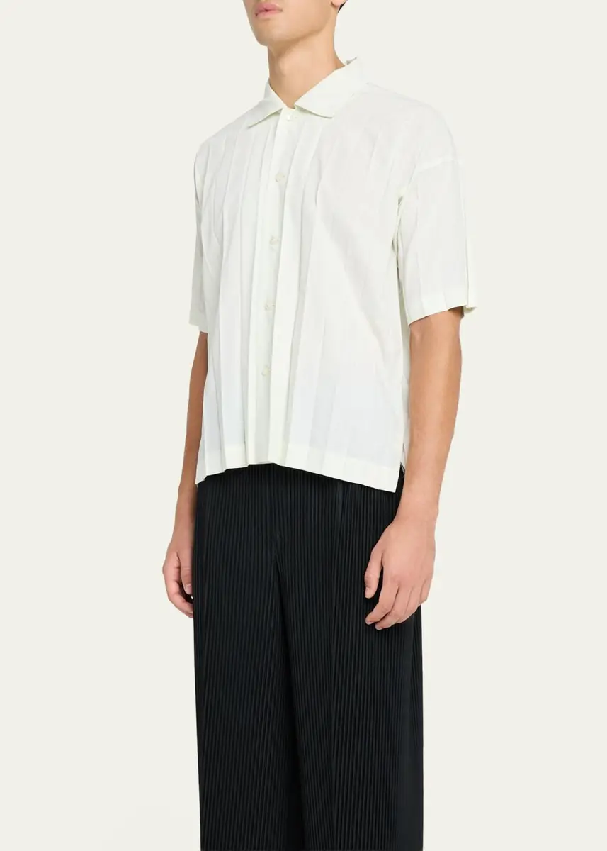Homme Plissé Issey Miyake Men's Edge Pleated Short-Sleeve Shirt | Thumbnail 4 Homme Plissé Issey Miyake Men's Edge Pleated Short-Sleeve Shirt | Thumbnail 4