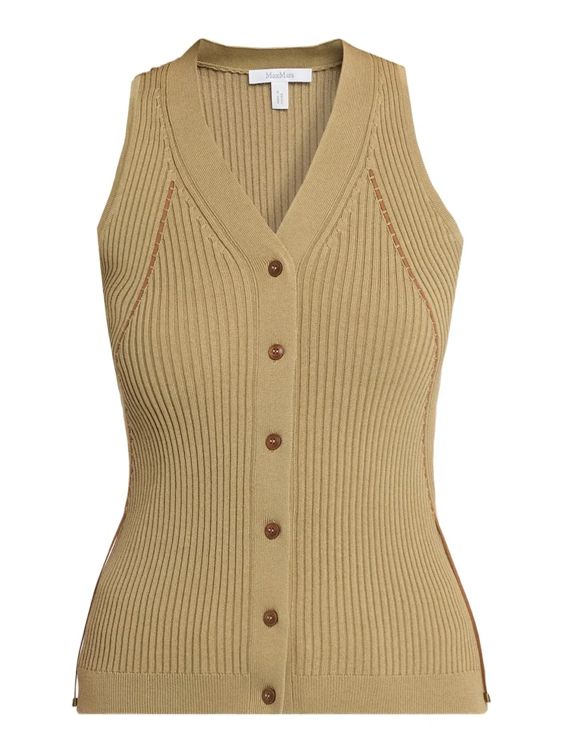 Max Mara Ties V-Neck Rib Knit Waistcoat