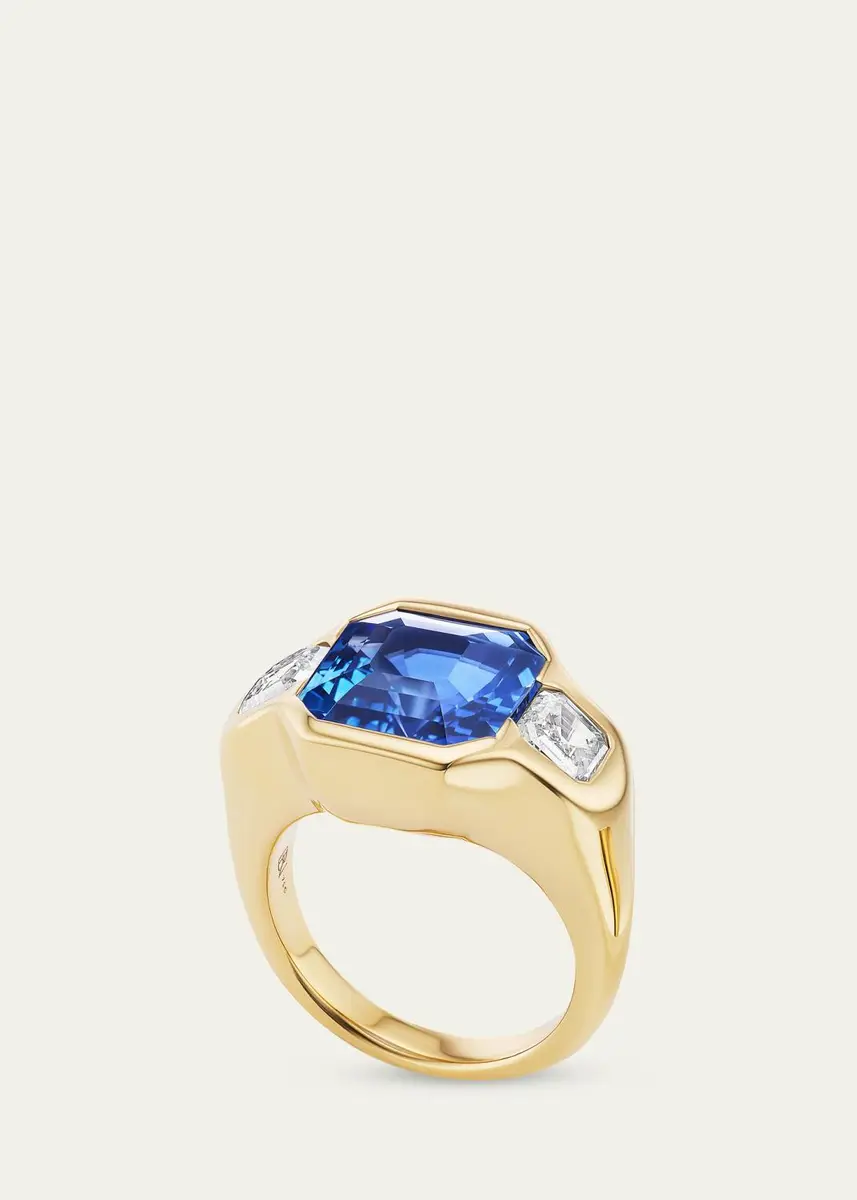 Brent Neale One-of-a-Kind 18K Yellow Gold Asscher Blue Sapphire Ring with Diamonds | Thumbnail 2 Brent Neale One-of-a-Kind 18K Yellow Gold Asscher Blue Sapphire Ring with Diamonds | Thumbnail 2