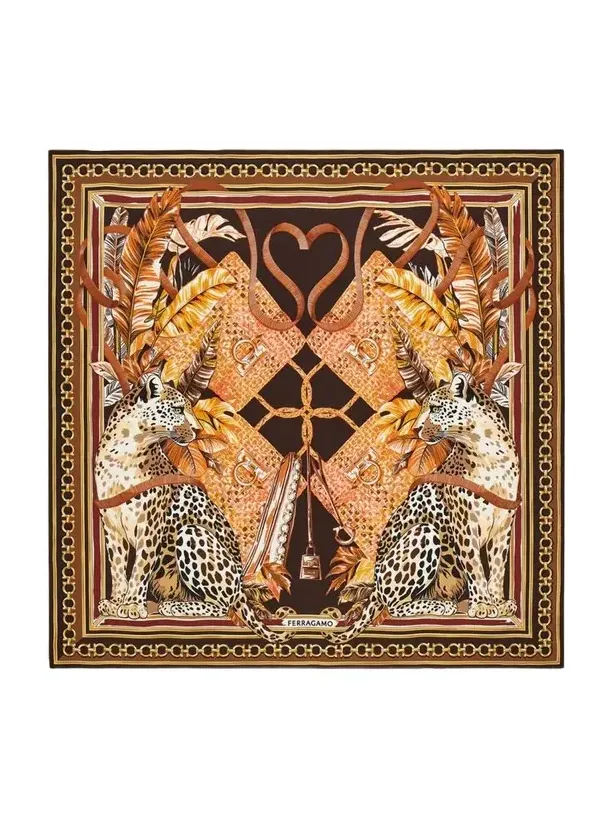 Ferragamo Feline-Print Silk Foulard