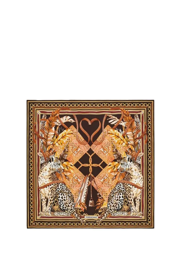 Ferragamo Feline-Print Silk Foulard | Image 1 Ferragamo Feline-Print Silk Foulard | Image 1
