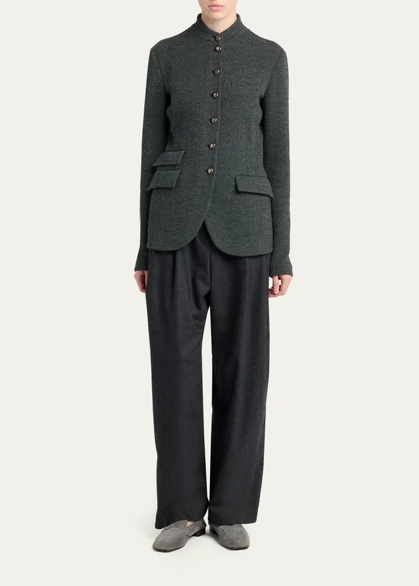 Giorgio Armani Fitted Herringbone Wool-Blend Blazer | Thumbnail 2 Giorgio Armani Fitted Herringbone Wool-Blend Blazer | Thumbnail 2