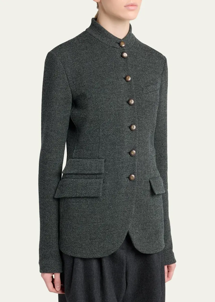 Giorgio Armani Fitted Herringbone Wool-Blend Blazer | Thumbnail 4 Giorgio Armani Fitted Herringbone Wool-Blend Blazer | Thumbnail 4