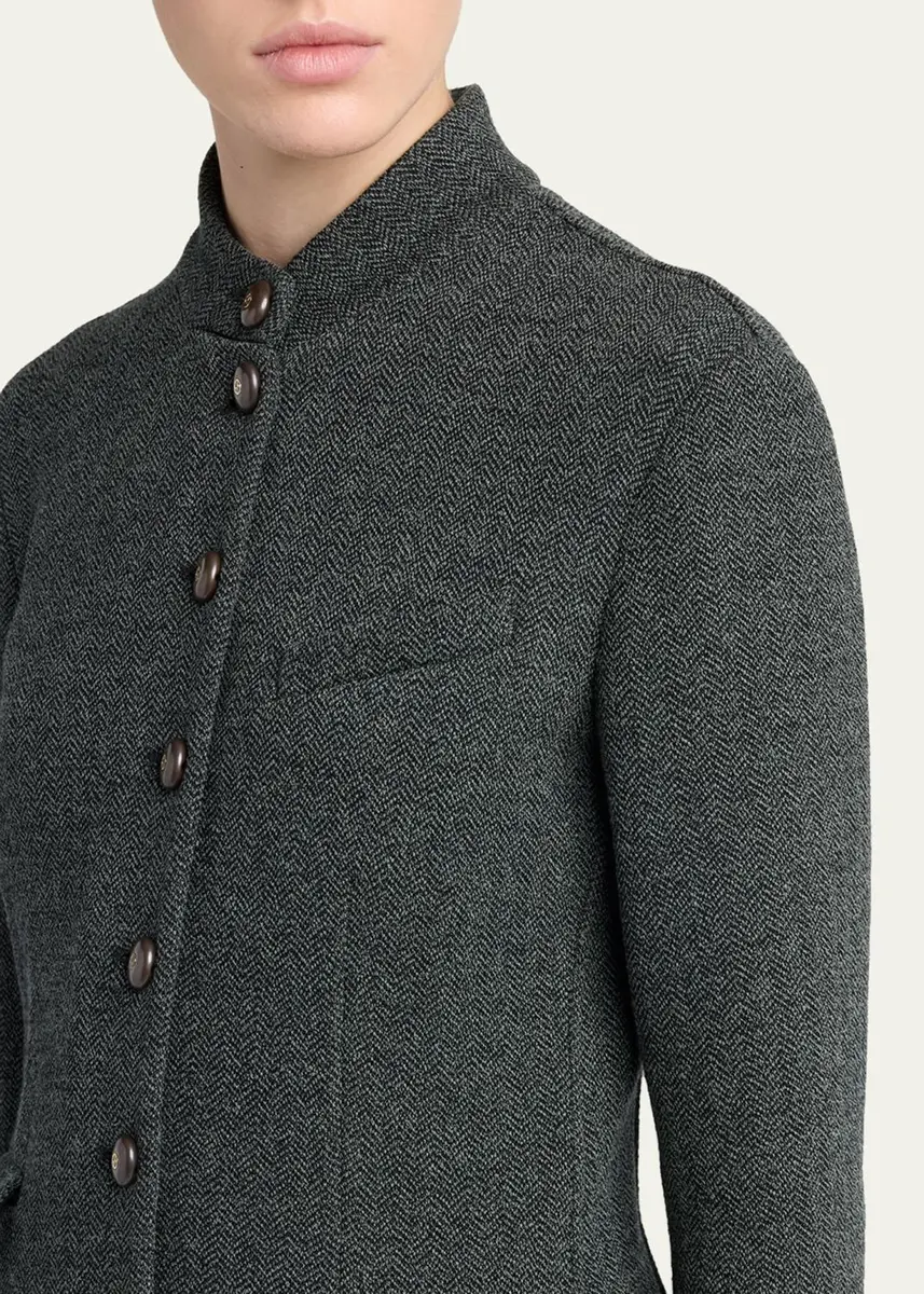 Giorgio Armani Fitted Herringbone Wool-Blend Blazer | Thumbnail 5 Giorgio Armani Fitted Herringbone Wool-Blend Blazer | Thumbnail 5