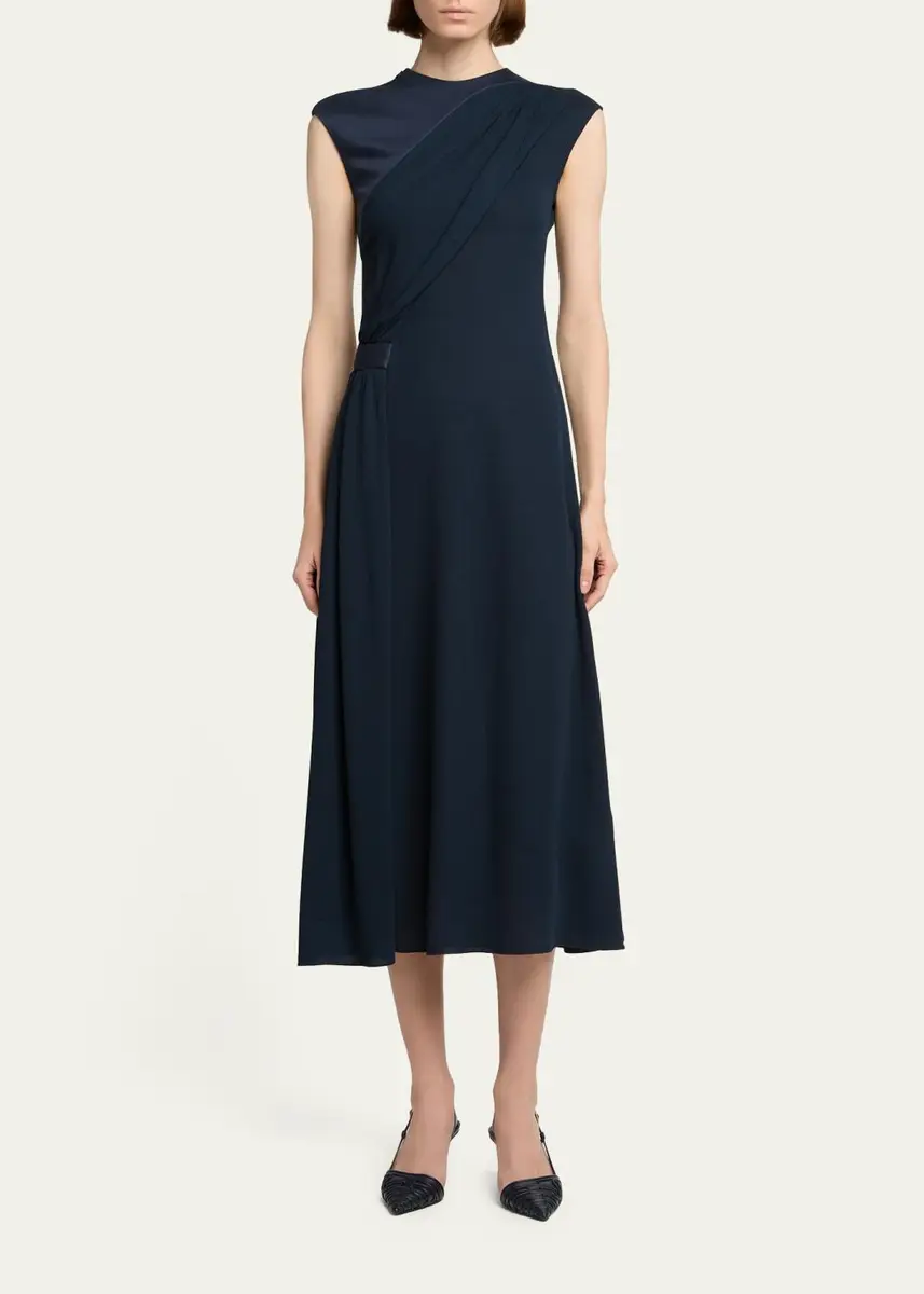 Giorgio Armani Cap-Sleeve Draped Satin Midi Dress | Thumbnail 2 Giorgio Armani Cap-Sleeve Draped Satin Midi Dress | Thumbnail 2