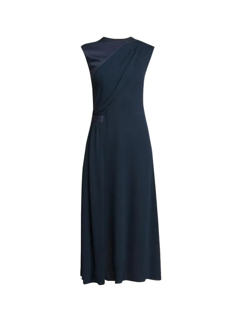 Giorgio Armani Cap-Sleeve Draped Satin Midi Dress | Image 1 Giorgio Armani Cap-Sleeve Draped Satin Midi Dress | Image 1