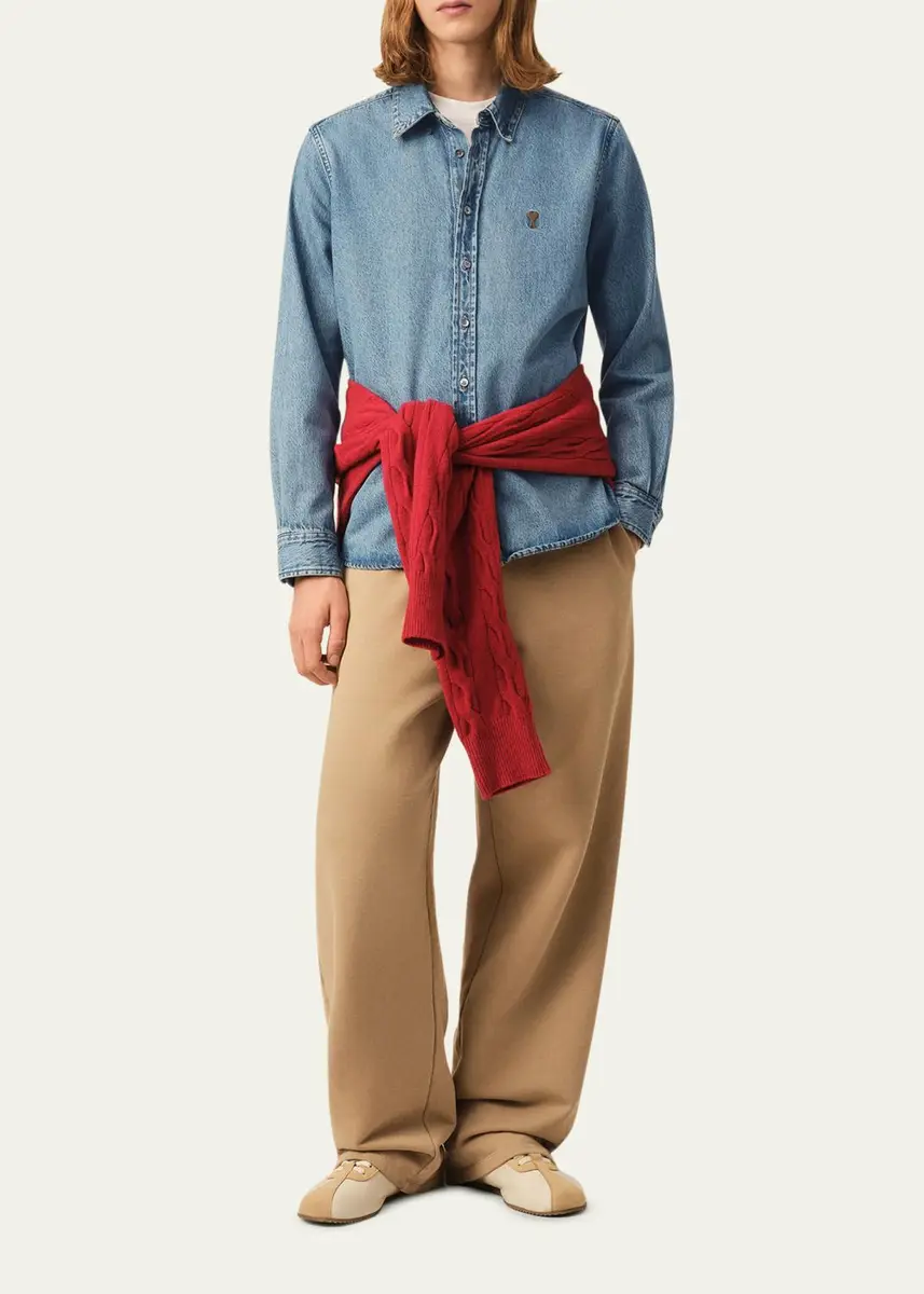 AMI PARIS Men's Ami de Coeur Denim Button-Down Shirt | Thumbnail 2 AMI PARIS Men's Ami de Coeur Denim Button-Down Shirt | Thumbnail 2