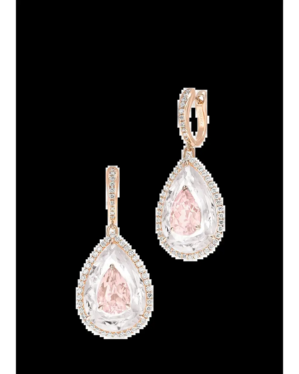 Boghossian 18K Rose Gold Diamond, Morganite, and Rock Crystal Inlay Shine Earrings | Thumbnail 2