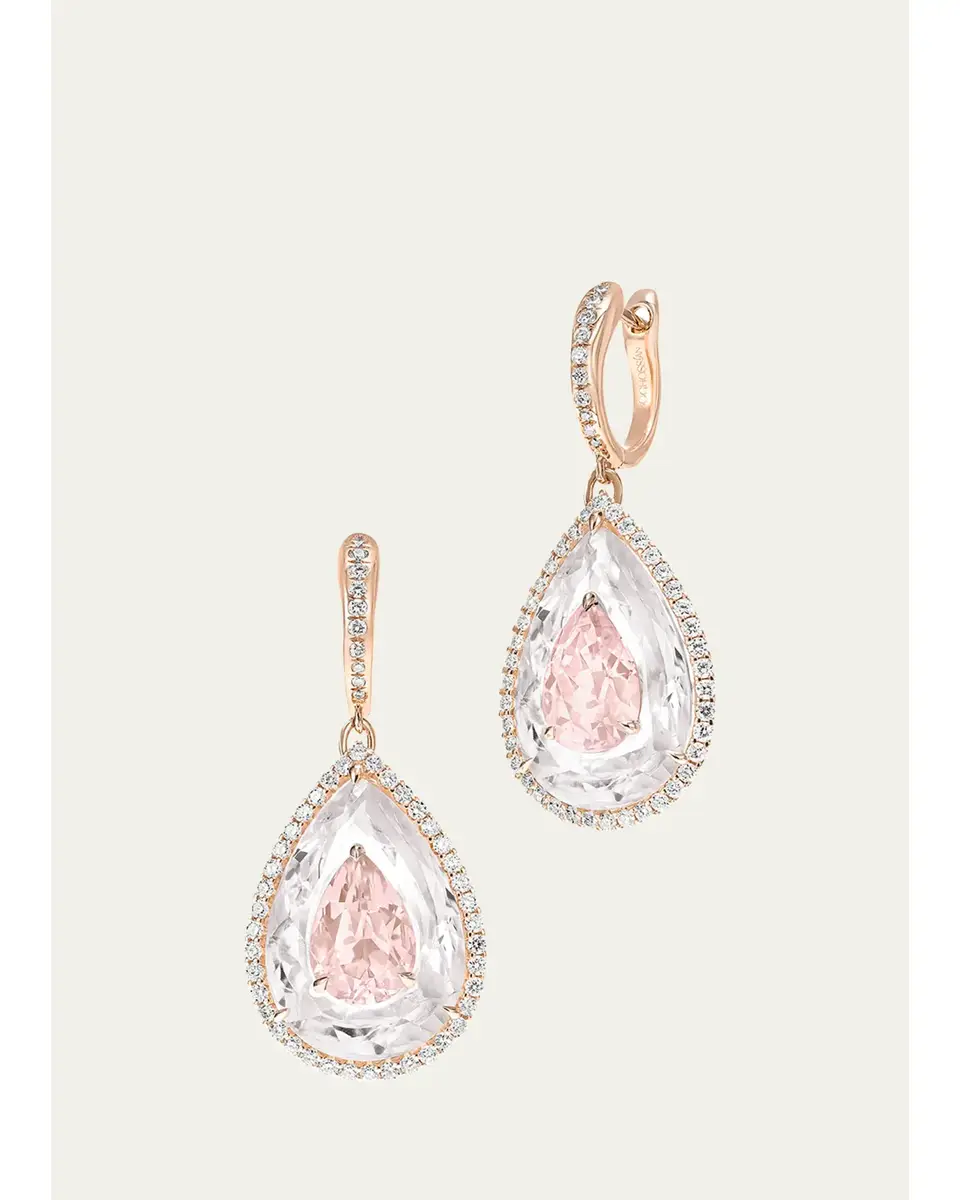 Boghossian 18K Rose Gold Diamond, Morganite, and Rock Crystal Inlay Shine Earrings | Image 1 Boghossian 18K Rose Gold Diamond, Morganite, and Rock Crystal Inlay Shine Earrings | Image 1