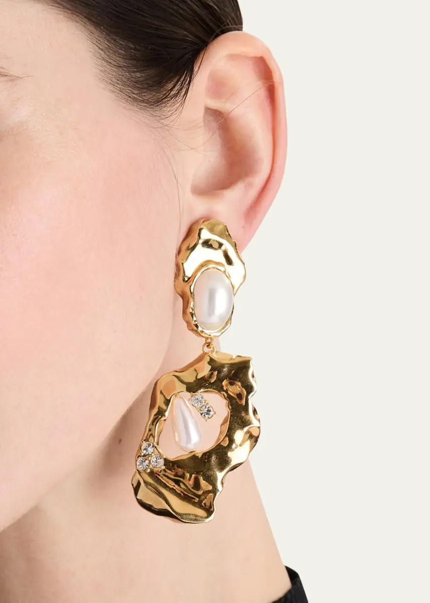 Oscar de la Renta Hammered Pearly Large Drop Earrings | Thumbnail 2 Oscar de la Renta Hammered Pearly Large Drop Earrings | Thumbnail 2