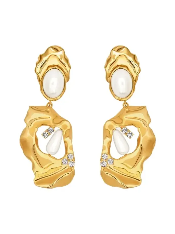 Hammered Pearly Large Drop Earrings Hammered Pearly Large Drop Earrings