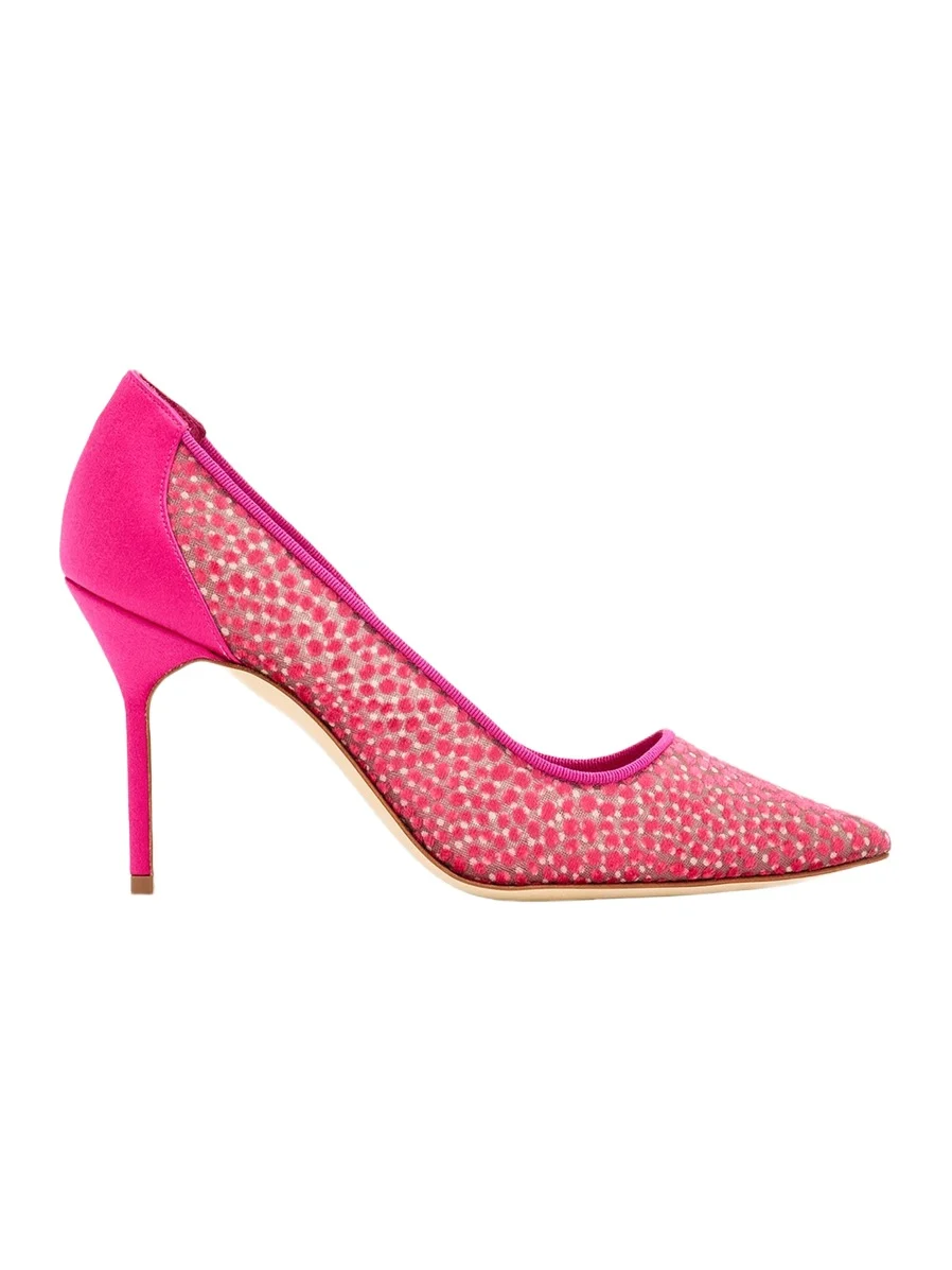 Manolo Blahnik 90mm BBLA Flocked Polka Dot Tulle Pumps