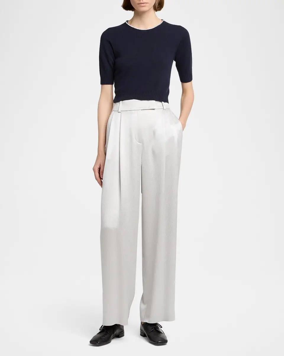Giorgio Armani Crystal Crewneck Short-Sleeve Silk Knit Crop Shirt | Thumbnail 2 Giorgio Armani Crystal Crewneck Short-Sleeve Silk Knit Crop Shirt | Thumbnail 2