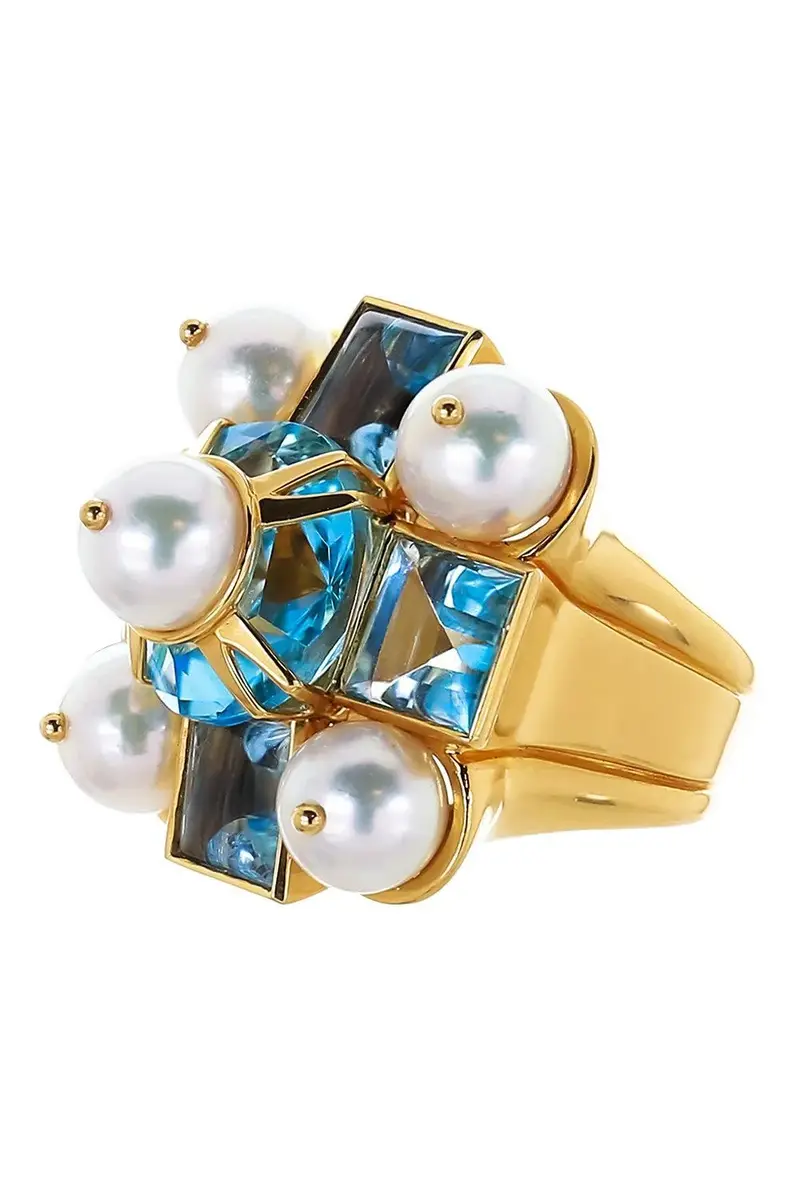 TONY DUQUETTE Blue Topaz Pearl Cross Ring | Thumbnail 5 TONY DUQUETTE Blue Topaz Pearl Cross Ring | Thumbnail 5