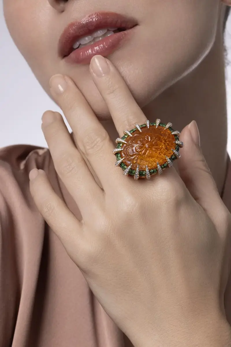 TONY DUQUETTE Citrine Tsavorite Diamond Ring | Thumbnail 2