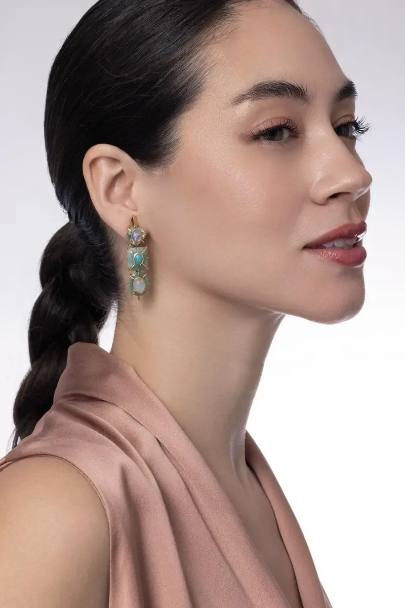 TONY DUQUETTE Emerald Moonstone Fluorite Turquoise Drop Earrings | Thumbnail 2 TONY DUQUETTE Emerald Moonstone Fluorite Turquoise Drop Earrings | Thumbnail 2