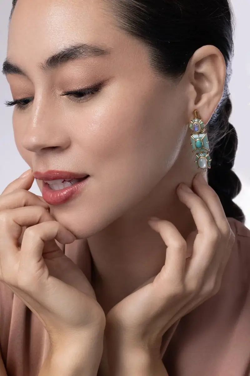 TONY DUQUETTE Emerald Moonstone Fluorite Turquoise Drop Earrings | Thumbnail 3 TONY DUQUETTE Emerald Moonstone Fluorite Turquoise Drop Earrings | Thumbnail 3
