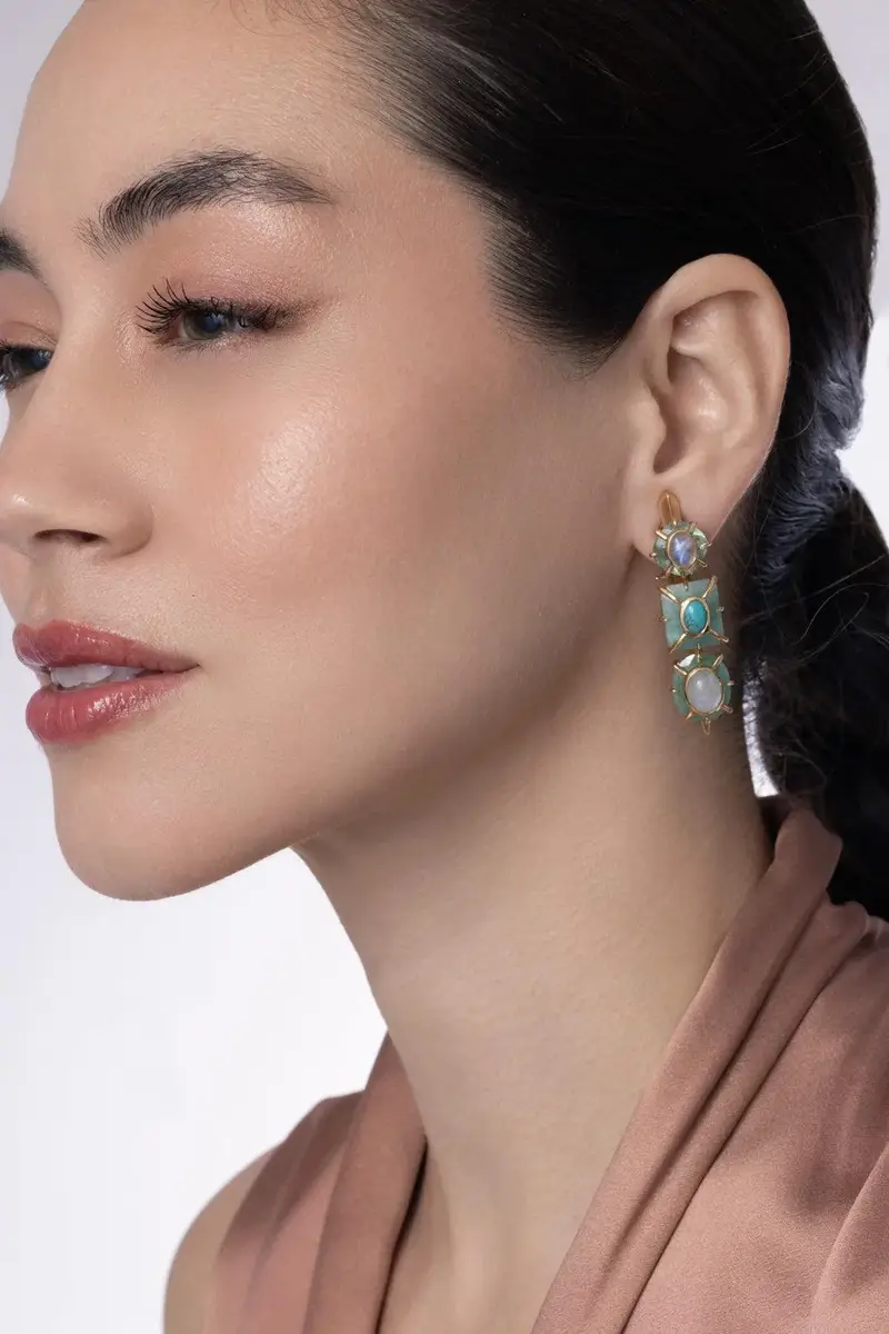 TONY DUQUETTE Emerald Moonstone Fluorite Turquoise Drop Earrings | Thumbnail 4 TONY DUQUETTE Emerald Moonstone Fluorite Turquoise Drop Earrings | Thumbnail 4