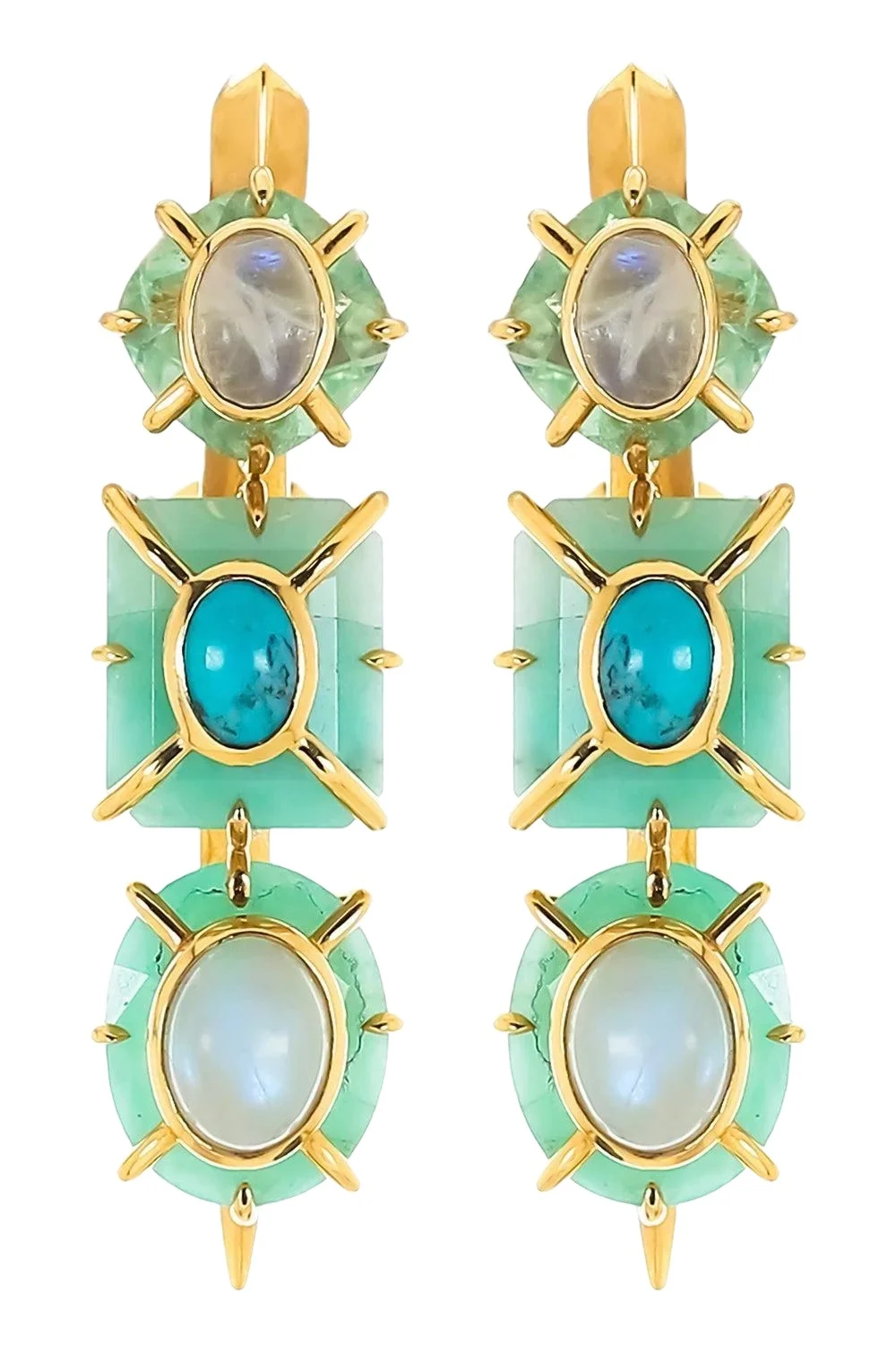 Emerald Moonstone Fluorite Turquoise Drop Earrings Emerald Moonstone Fluorite Turquoise Drop Earrings