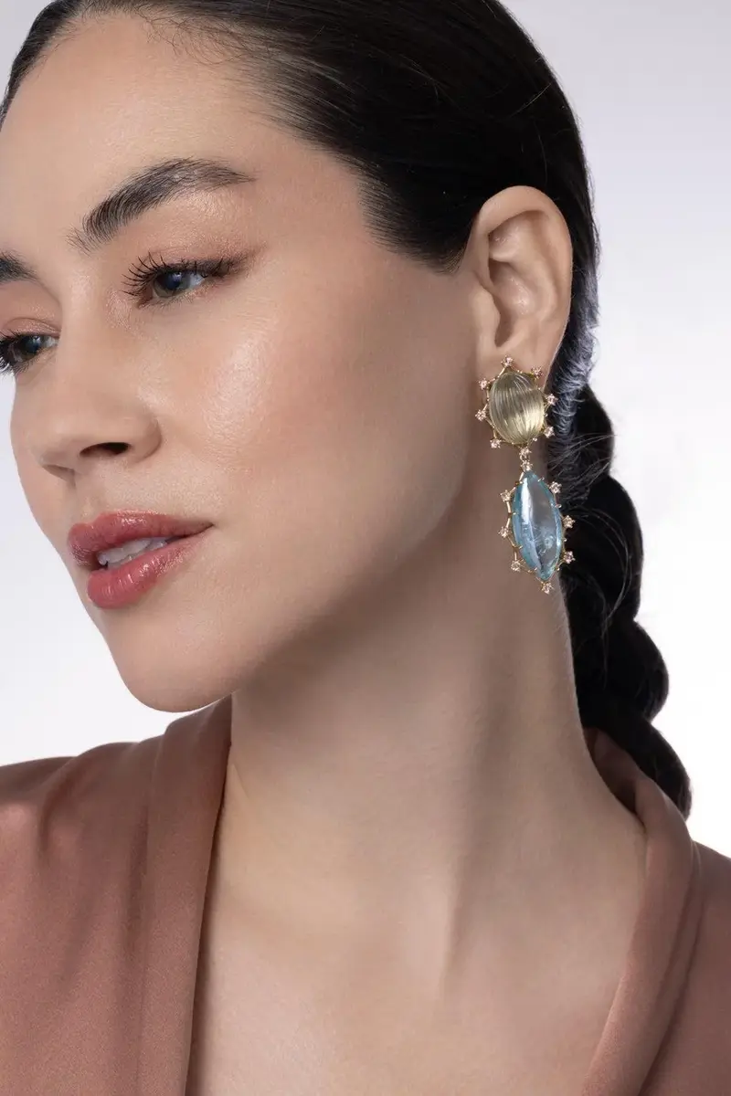 TONY DUQUETTE Green Amethyst Aquamarine Garnet Drop Earrings | Thumbnail 2