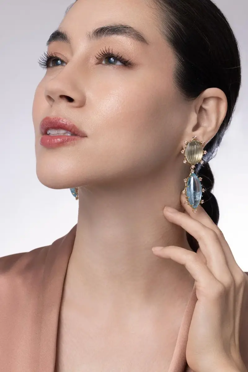 TONY DUQUETTE Green Amethyst Aquamarine Garnet Drop Earrings | Thumbnail 3