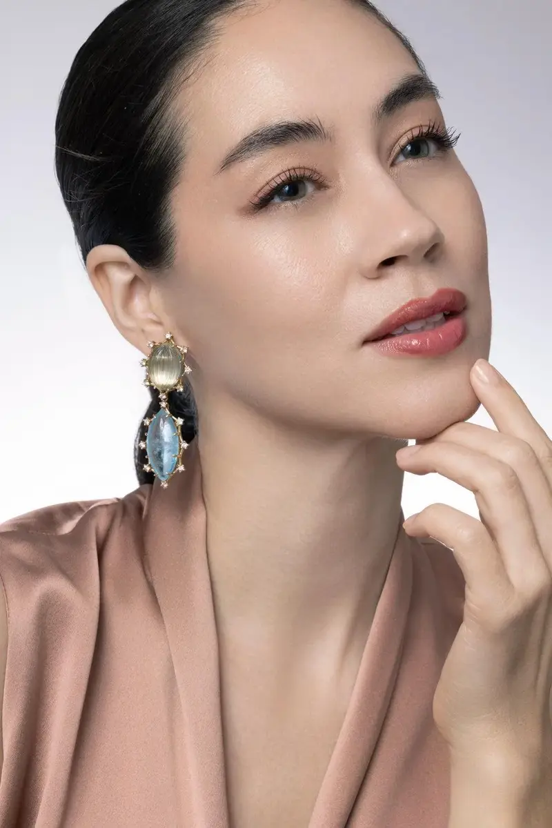 TONY DUQUETTE Green Amethyst Aquamarine Garnet Drop Earrings | Thumbnail 4
