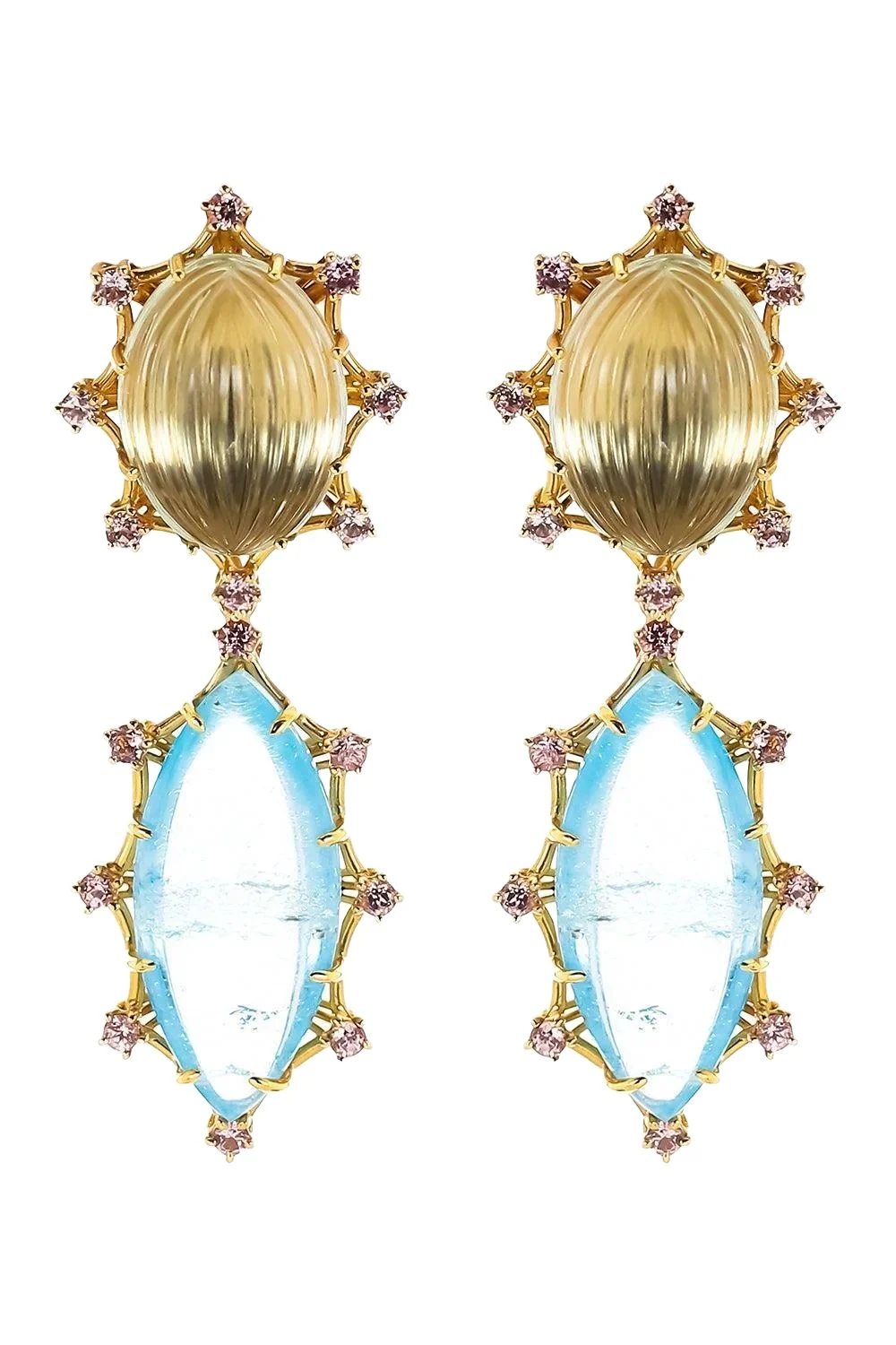 Green Amethyst Aquamarine Garnet Drop Earrings Green Amethyst Aquamarine Garnet Drop Earrings