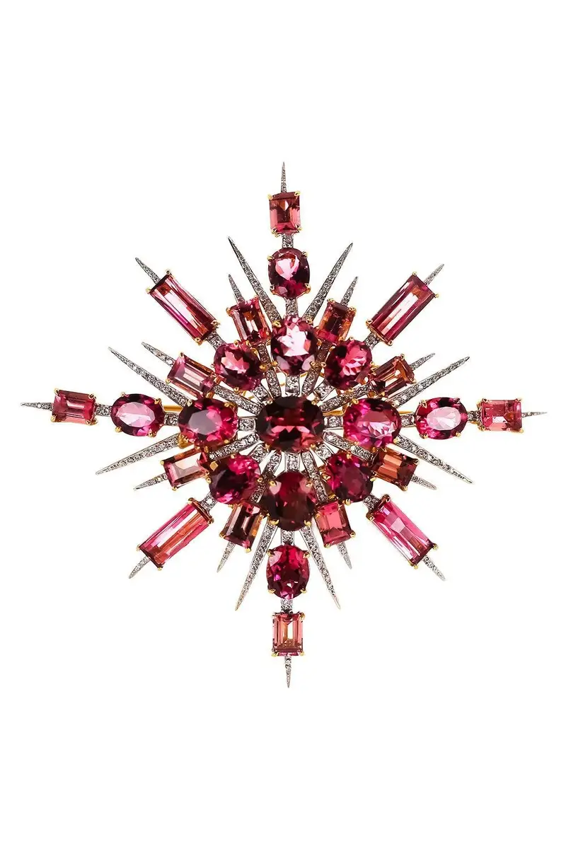 TONY DUQUETTE Pink Tourmaline Diamond Brooch
