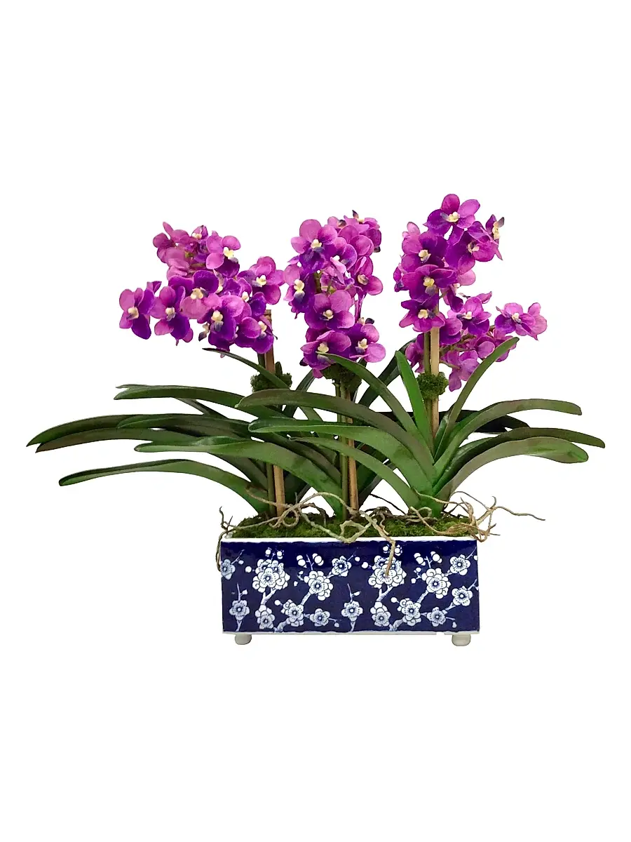 Winward Home Everyday Newness Refresh Imitation Vanda Orchid In Ceramic Vessel - Lavender Purple | Image 1 Winward Home Everyday Newness Refresh Imitation Vanda Orchid In Ceramic Vessel - Lavender Purple | Image 1