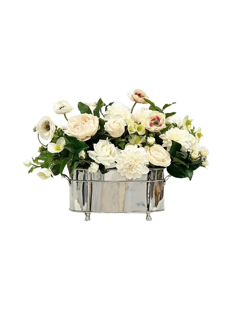 Winward Home Everyday Newness Refresh Imitation Mixed Flowers In Silvertone Planter - Blush