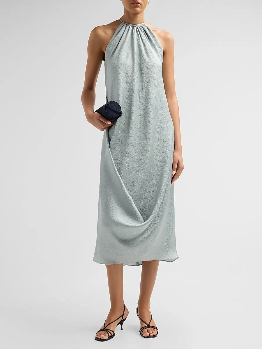 Amsale Women's Halterneck Draped Midi Dress | Thumbnail 2