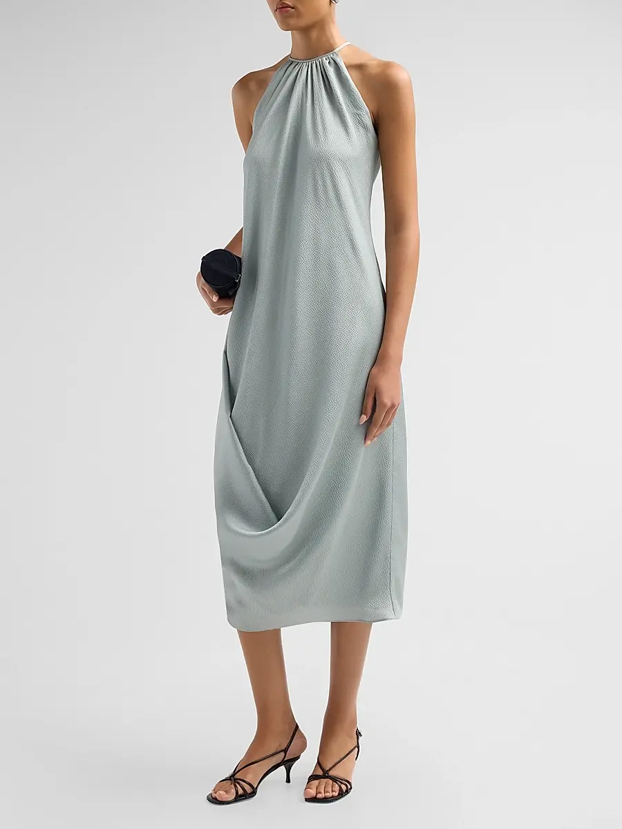Amsale Women's Halterneck Draped Midi Dress | Thumbnail 4