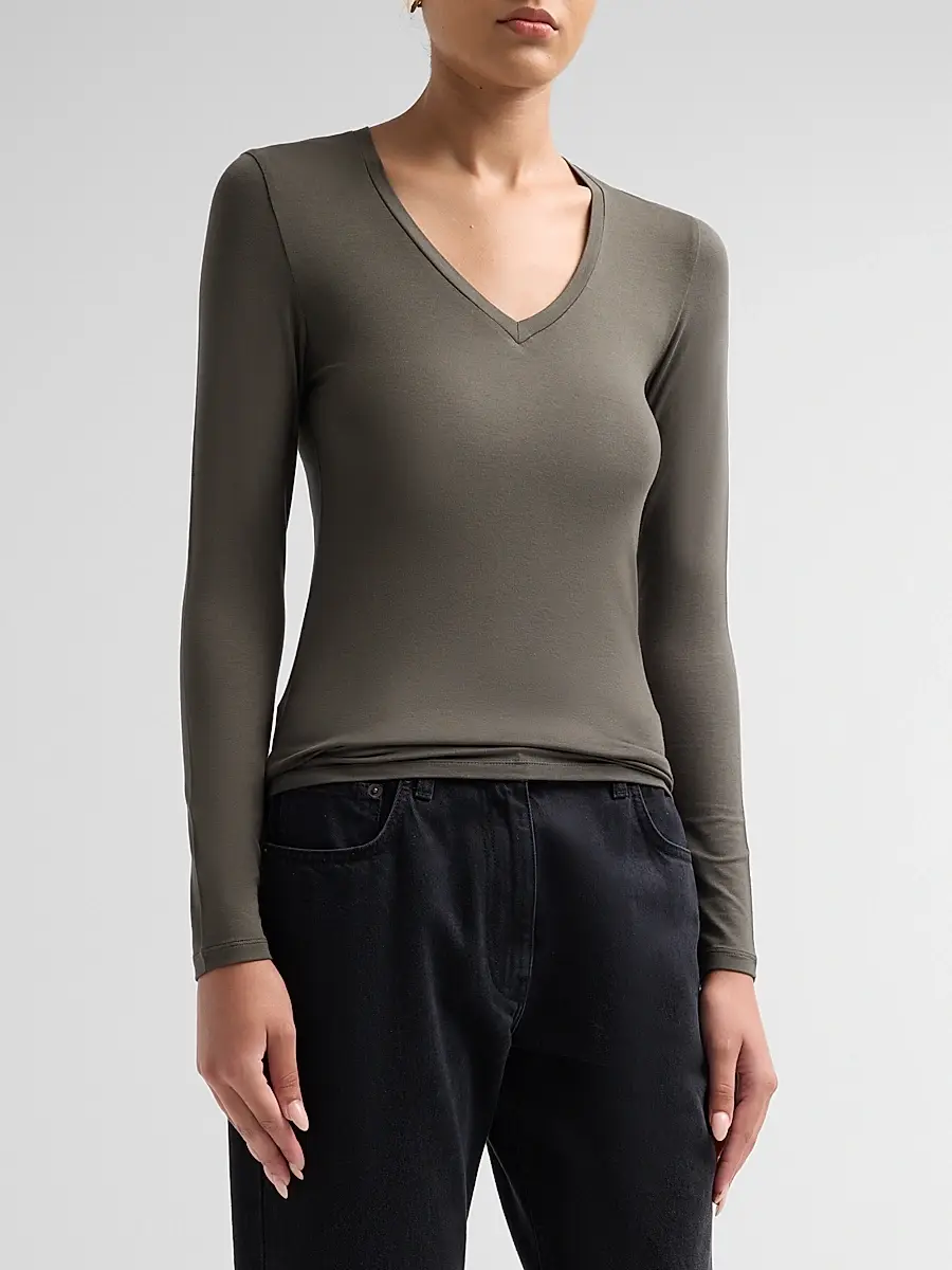 MAJESTIC FILATURES Women's Soft Touch Long-Sleeve V-Neck T-Shirt | Thumbnail 4