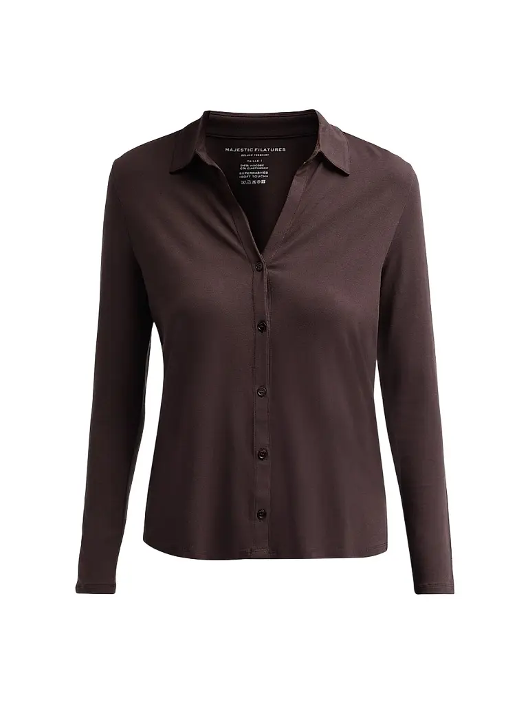 Majestic Filatures Women's Soft Touch Relaxed Button-Front Shirt - Chocolate Mousse | Image 1 Majestic Filatures Women's Soft Touch Relaxed Button-Front Shirt - Chocolate Mousse | Image 1