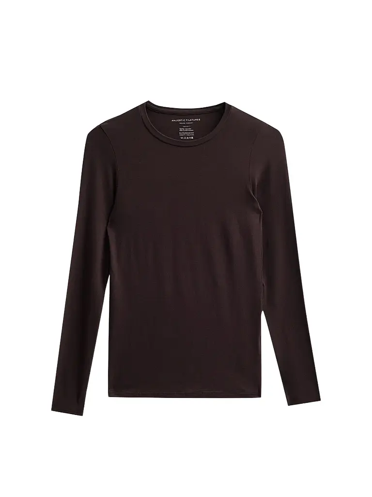 Majestic Filatures Women's Soft Touch Long-Sleeve Crewneck T-Shirt - Chocolate Mousse | Image 1 Majestic Filatures Women's Soft Touch Long-Sleeve Crewneck T-Shirt - Chocolate Mousse | Image 1