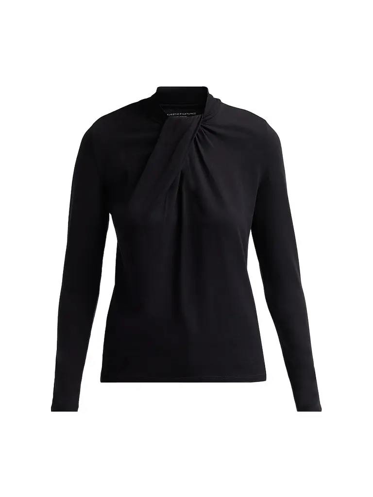 Majestic Filatures Women's Soft Touch Long-Sleeve Twist-Neck Top - Noir | Image 1 Majestic Filatures Women's Soft Touch Long-Sleeve Twist-Neck Top - Noir | Image 1