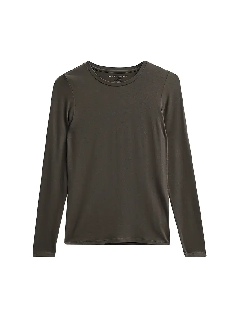 Majestic Filatures Women's Soft Touch Long-Sleeve Crewneck T-Shirt - Volcanic Rock | Image 1 Majestic Filatures Women's Soft Touch Long-Sleeve Crewneck T-Shirt - Volcanic Rock | Image 1